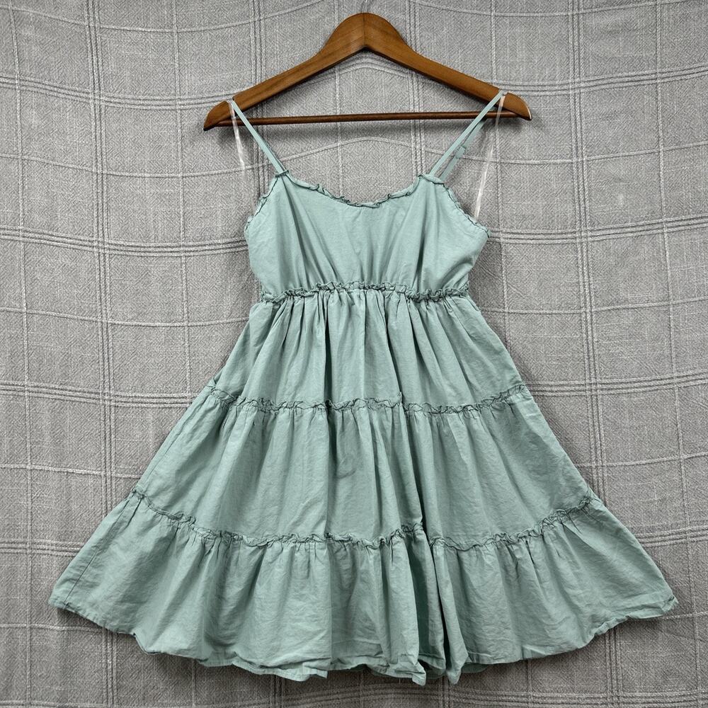 Max + Ash Sage Green Tiered Mini Sundress Women's MEDIUM Smocked Spaghetti Strap